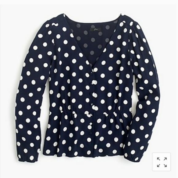 Long sleeve peplum top in crepe polka dot - Picture 1 of 4